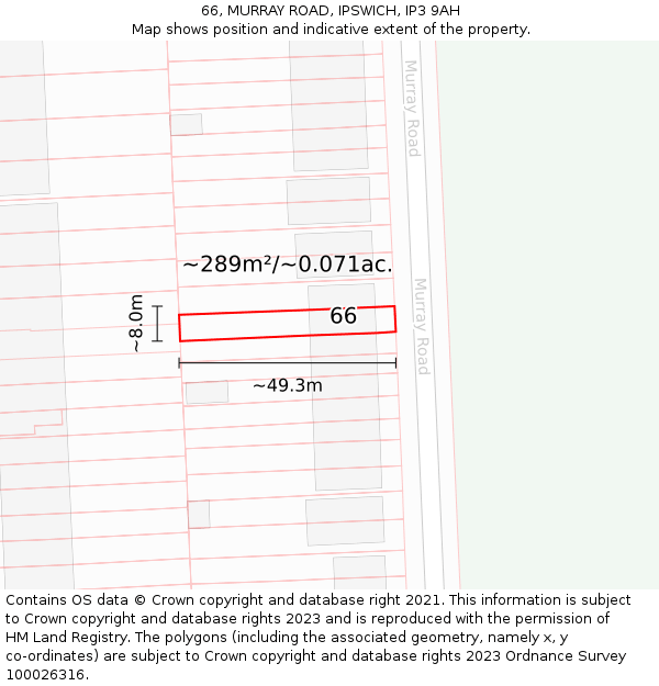 66, MURRAY ROAD, IPSWICH, IP3 9AH: Plot and title map