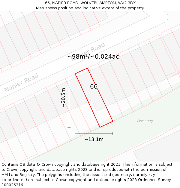 66, NAPIER ROAD, WOLVERHAMPTON, WV2 3DX: Plot and title map