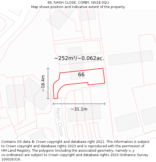 66, NASH CLOSE, CORBY, NN18 0QU: Plot and title map