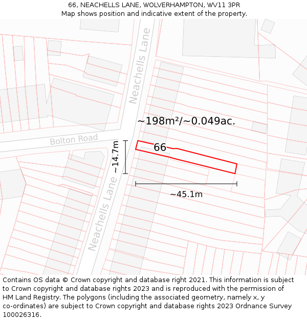 66, NEACHELLS LANE, WOLVERHAMPTON, WV11 3PR: Plot and title map