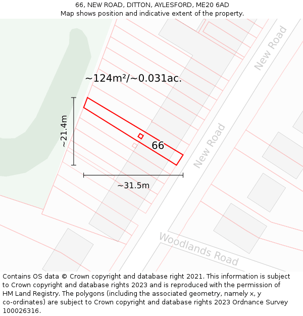 66, NEW ROAD, DITTON, AYLESFORD, ME20 6AD: Plot and title map