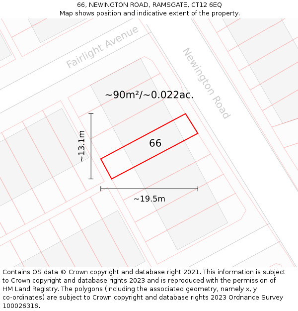 66, NEWINGTON ROAD, RAMSGATE, CT12 6EQ: Plot and title map