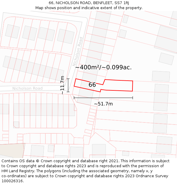 66, NICHOLSON ROAD, BENFLEET, SS7 1RJ: Plot and title map