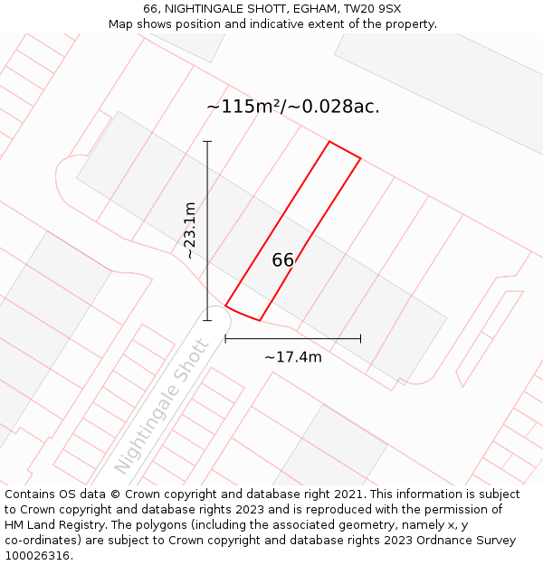 66, NIGHTINGALE SHOTT, EGHAM, TW20 9SX: Plot and title map