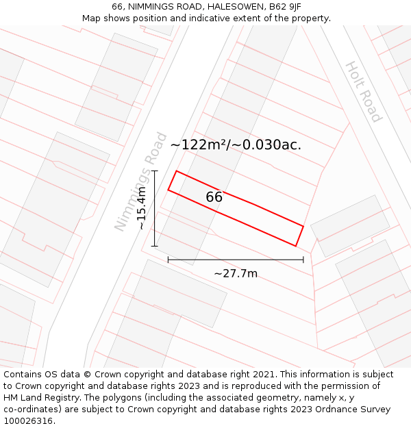 66, NIMMINGS ROAD, HALESOWEN, B62 9JF: Plot and title map