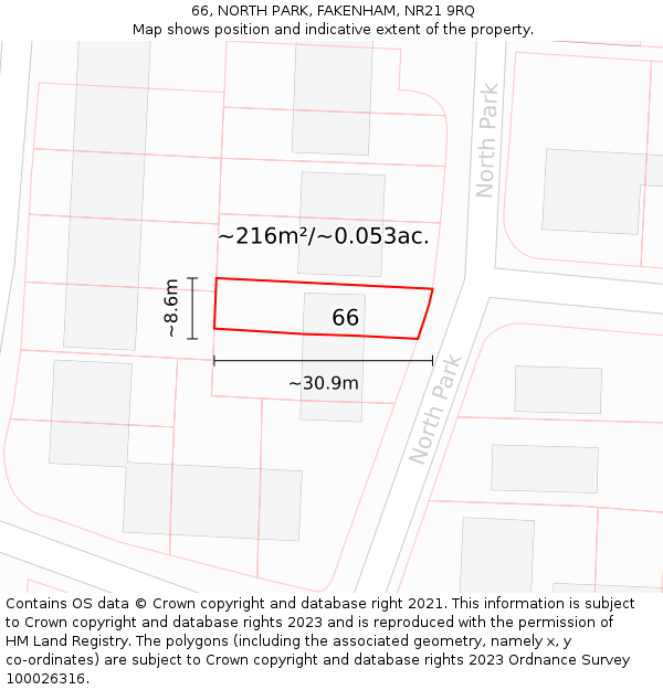 66, NORTH PARK, FAKENHAM, NR21 9RQ: Plot and title map