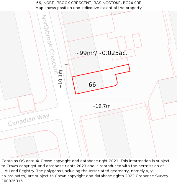 66, NORTHBROOK CRESCENT, BASINGSTOKE, RG24 9RB: Plot and title map