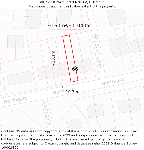 66, NORTHGATE, COTTINGHAM, HU16 4ES: Plot and title map