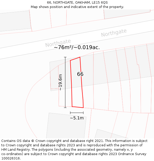 66, NORTHGATE, OAKHAM, LE15 6QS: Plot and title map