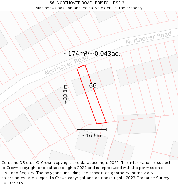 66, NORTHOVER ROAD, BRISTOL, BS9 3LH: Plot and title map