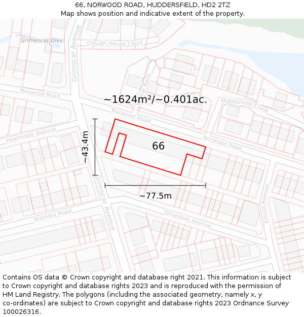 66, NORWOOD ROAD, HUDDERSFIELD, HD2 2TZ: Plot and title map