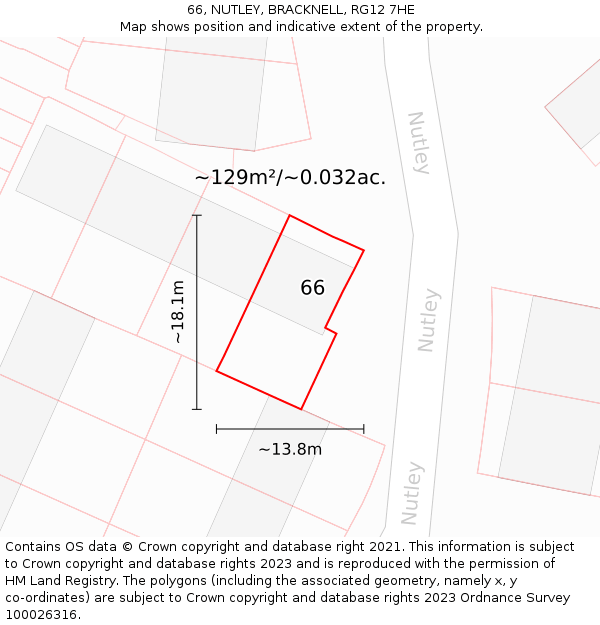 66, NUTLEY, BRACKNELL, RG12 7HE: Plot and title map