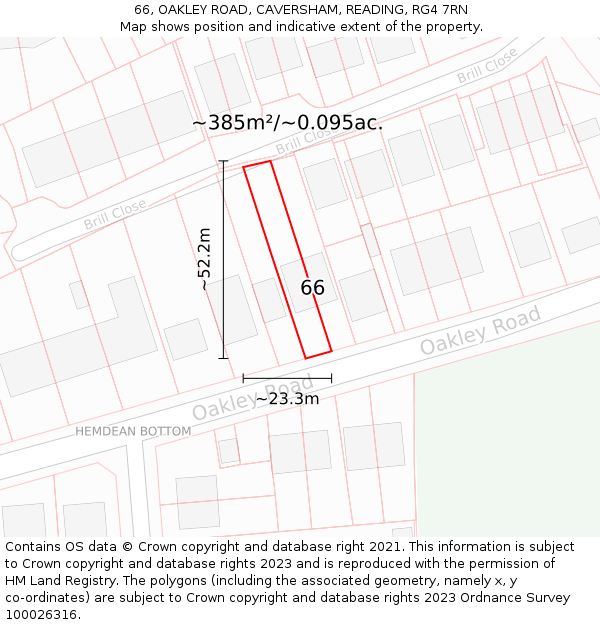 66, OAKLEY ROAD, CAVERSHAM, READING, RG4 7RN: Plot and title map
