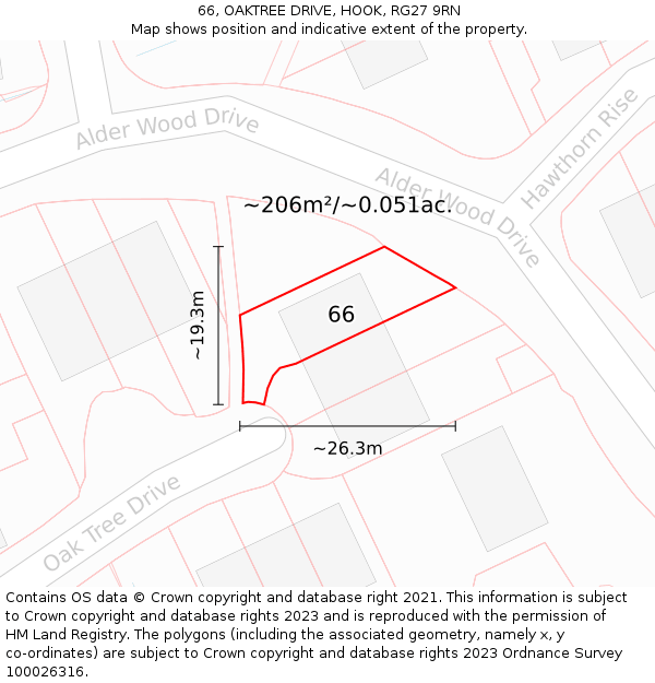 66, OAKTREE DRIVE, HOOK, RG27 9RN: Plot and title map