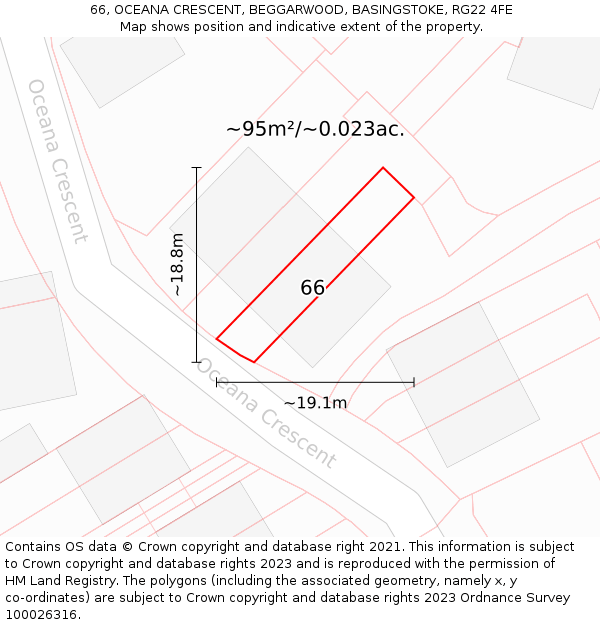 66, OCEANA CRESCENT, BEGGARWOOD, BASINGSTOKE, RG22 4FE: Plot and title map