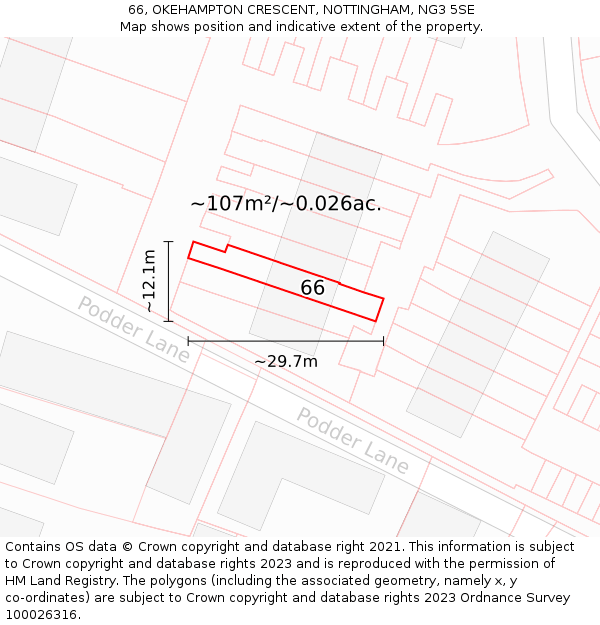 66, OKEHAMPTON CRESCENT, NOTTINGHAM, NG3 5SE: Plot and title map
