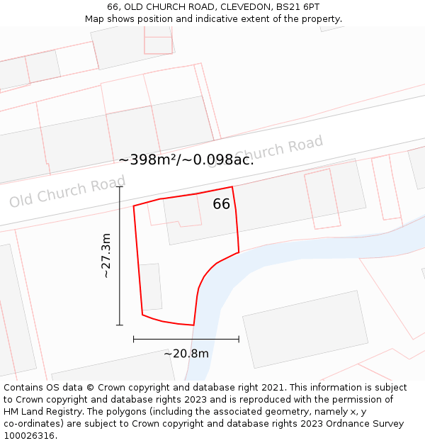66, OLD CHURCH ROAD, CLEVEDON, BS21 6PT: Plot and title map