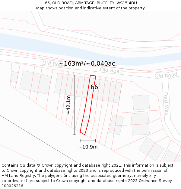 66, OLD ROAD, ARMITAGE, RUGELEY, WS15 4BU: Plot and title map