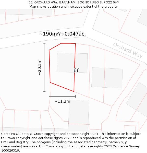 66, ORCHARD WAY, BARNHAM, BOGNOR REGIS, PO22 0HY: Plot and title map