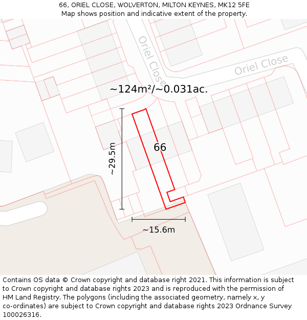 66, ORIEL CLOSE, WOLVERTON, MILTON KEYNES, MK12 5FE: Plot and title map
