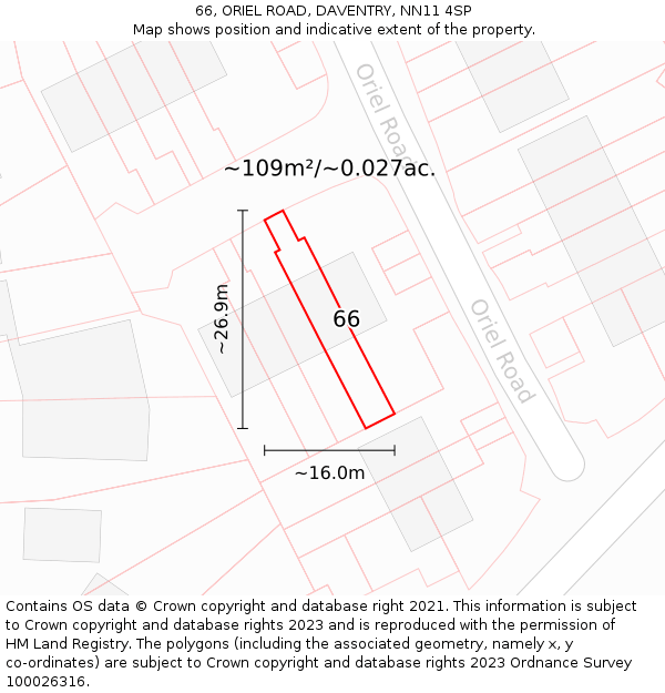 66, ORIEL ROAD, DAVENTRY, NN11 4SP: Plot and title map