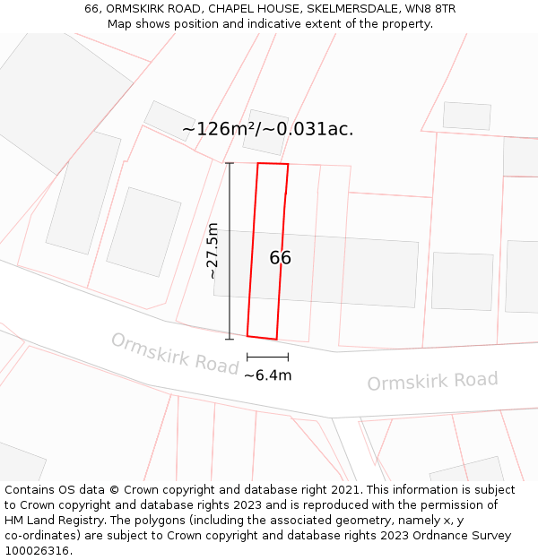 66, ORMSKIRK ROAD, CHAPEL HOUSE, SKELMERSDALE, WN8 8TR: Plot and title map