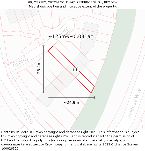66, OSPREY, ORTON GOLDHAY, PETERBOROUGH, PE2 5FW: Plot and title map