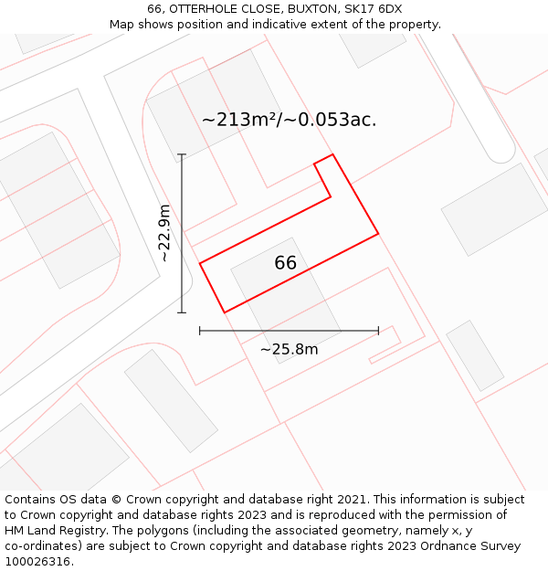 66, OTTERHOLE CLOSE, BUXTON, SK17 6DX: Plot and title map