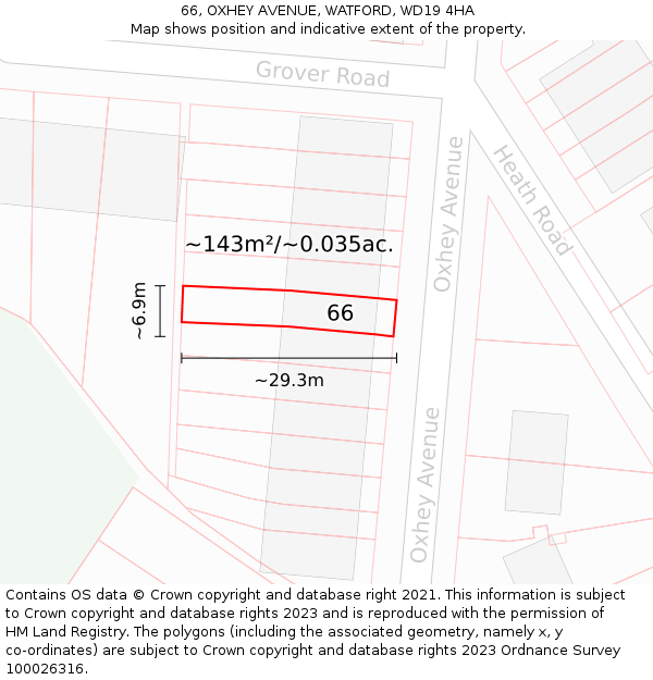 66, OXHEY AVENUE, WATFORD, WD19 4HA: Plot and title map