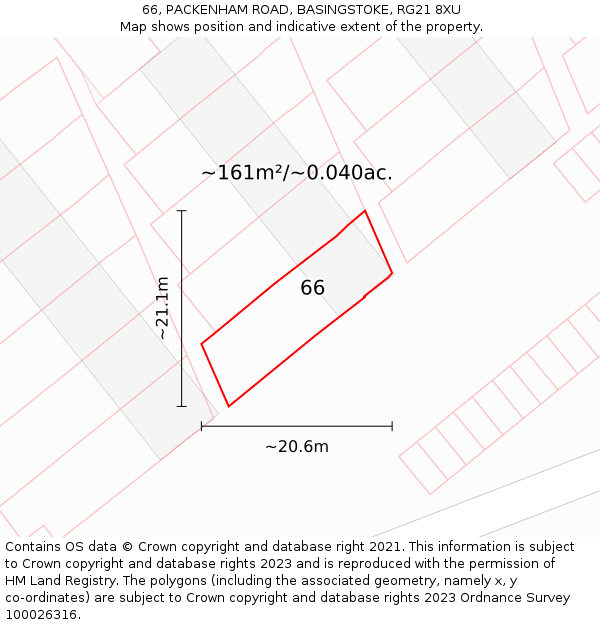 66, PACKENHAM ROAD, BASINGSTOKE, RG21 8XU: Plot and title map