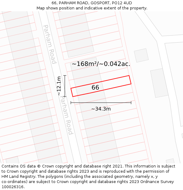 66, PARHAM ROAD, GOSPORT, PO12 4UD: Plot and title map