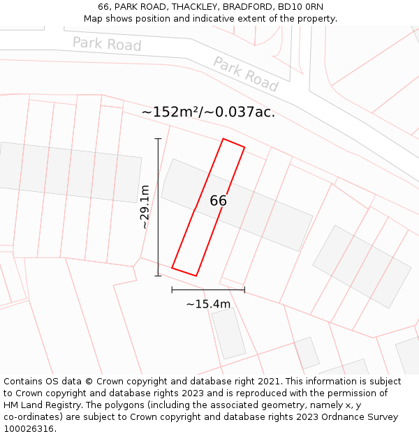 66, PARK ROAD, THACKLEY, BRADFORD, BD10 0RN: Plot and title map