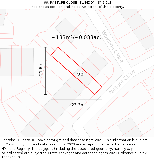 66, PASTURE CLOSE, SWINDON, SN2 2UJ: Plot and title map