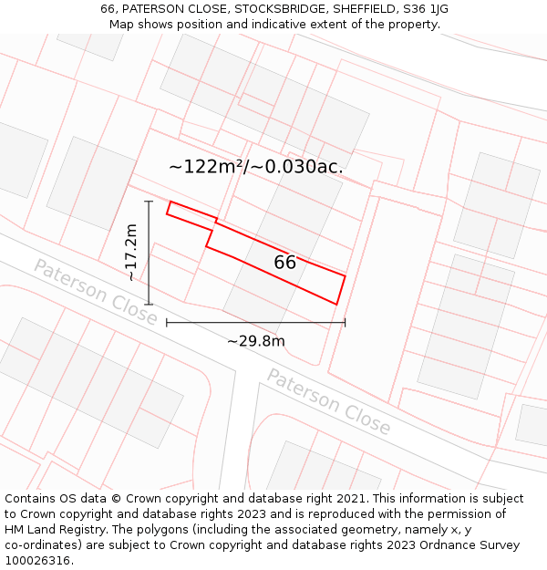 66, PATERSON CLOSE, STOCKSBRIDGE, SHEFFIELD, S36 1JG: Plot and title map
