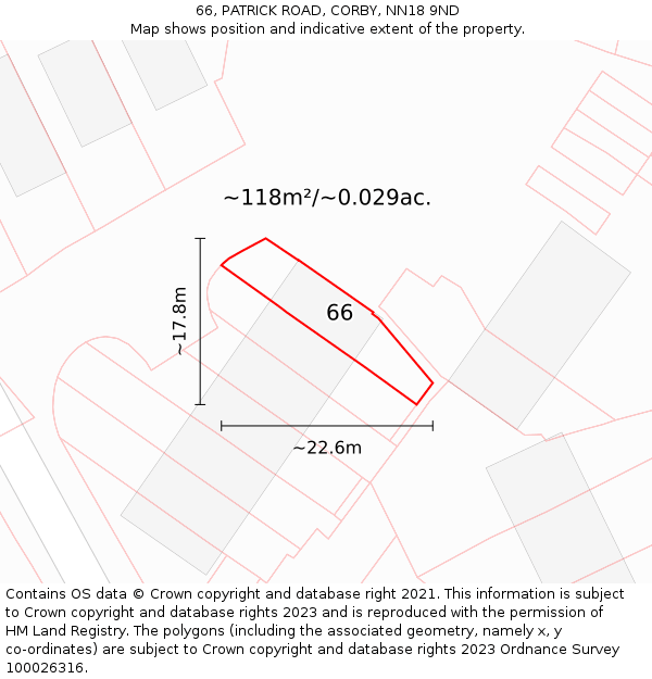 66, PATRICK ROAD, CORBY, NN18 9ND: Plot and title map