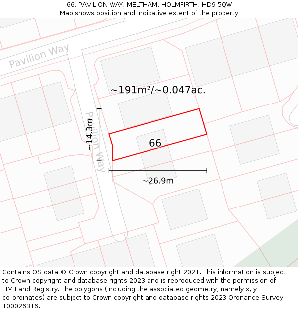 66, PAVILION WAY, MELTHAM, HOLMFIRTH, HD9 5QW: Plot and title map