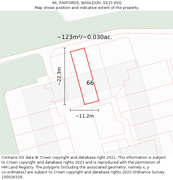 66, PAXFORDS, BASILDON, SS15 6SQ: Plot and title map