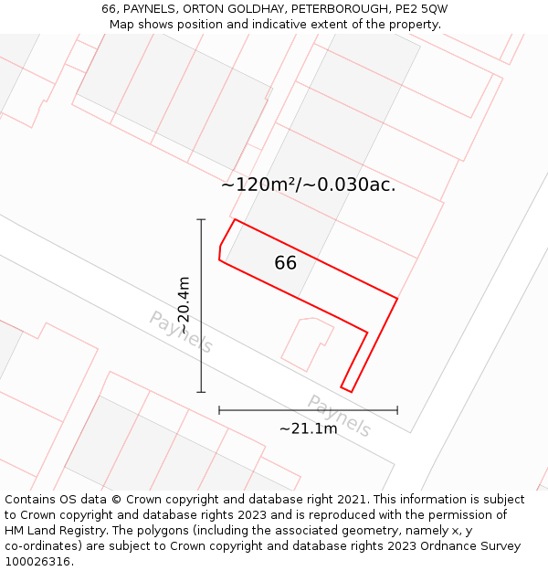 66, PAYNELS, ORTON GOLDHAY, PETERBOROUGH, PE2 5QW: Plot and title map