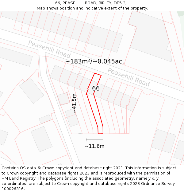 66, PEASEHILL ROAD, RIPLEY, DE5 3JH: Plot and title map