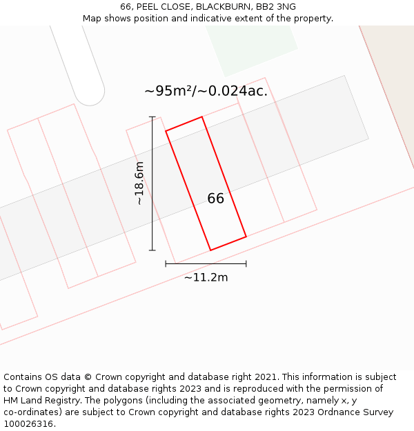 66, PEEL CLOSE, BLACKBURN, BB2 3NG: Plot and title map