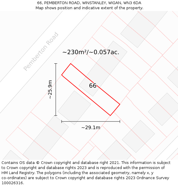 66, PEMBERTON ROAD, WINSTANLEY, WIGAN, WN3 6DA: Plot and title map