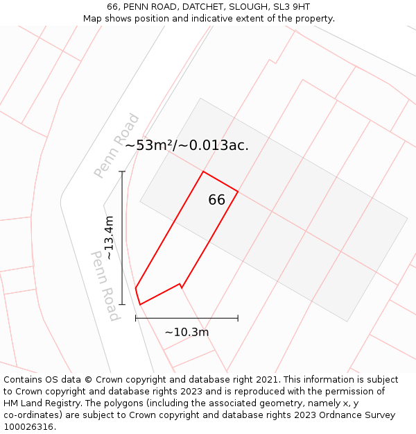 66, PENN ROAD, DATCHET, SLOUGH, SL3 9HT: Plot and title map