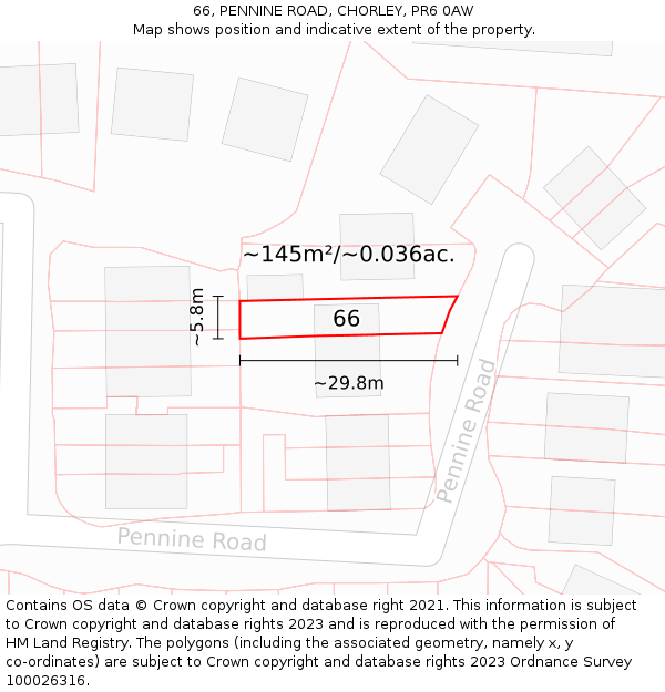 66, PENNINE ROAD, CHORLEY, PR6 0AW: Plot and title map