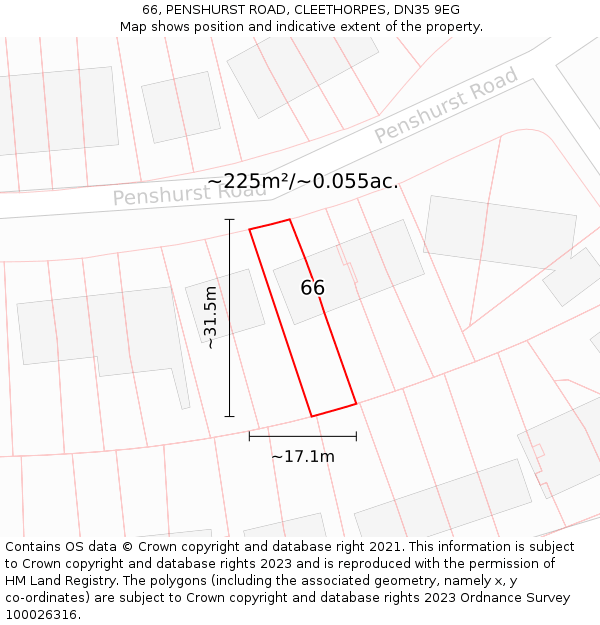 66, PENSHURST ROAD, CLEETHORPES, DN35 9EG: Plot and title map