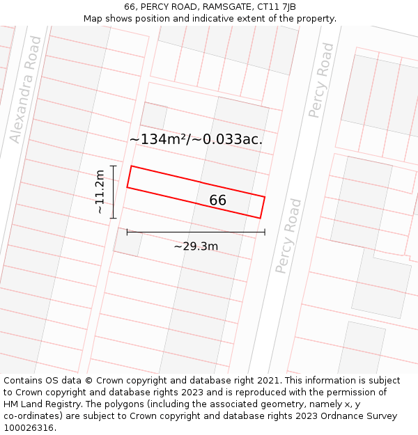 66, PERCY ROAD, RAMSGATE, CT11 7JB: Plot and title map