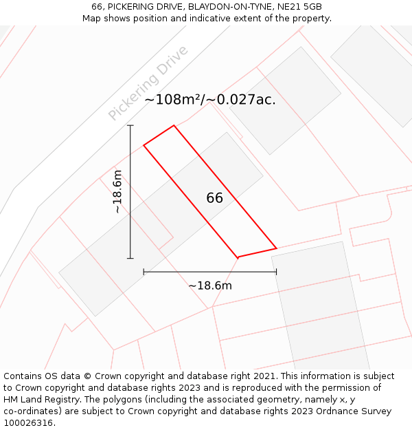 66, PICKERING DRIVE, BLAYDON-ON-TYNE, NE21 5GB: Plot and title map