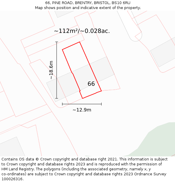 66, PINE ROAD, BRENTRY, BRISTOL, BS10 6RU: Plot and title map