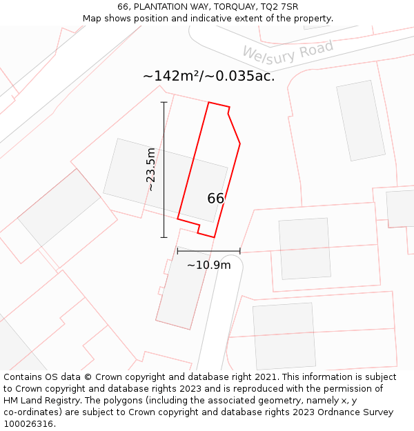 66, PLANTATION WAY, TORQUAY, TQ2 7SR: Plot and title map