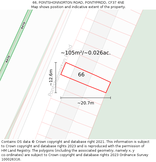 66, PONTSHONNORTON ROAD, PONTYPRIDD, CF37 4NE: Plot and title map