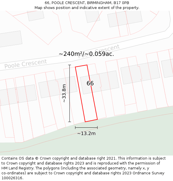 66, POOLE CRESCENT, BIRMINGHAM, B17 0PB: Plot and title map